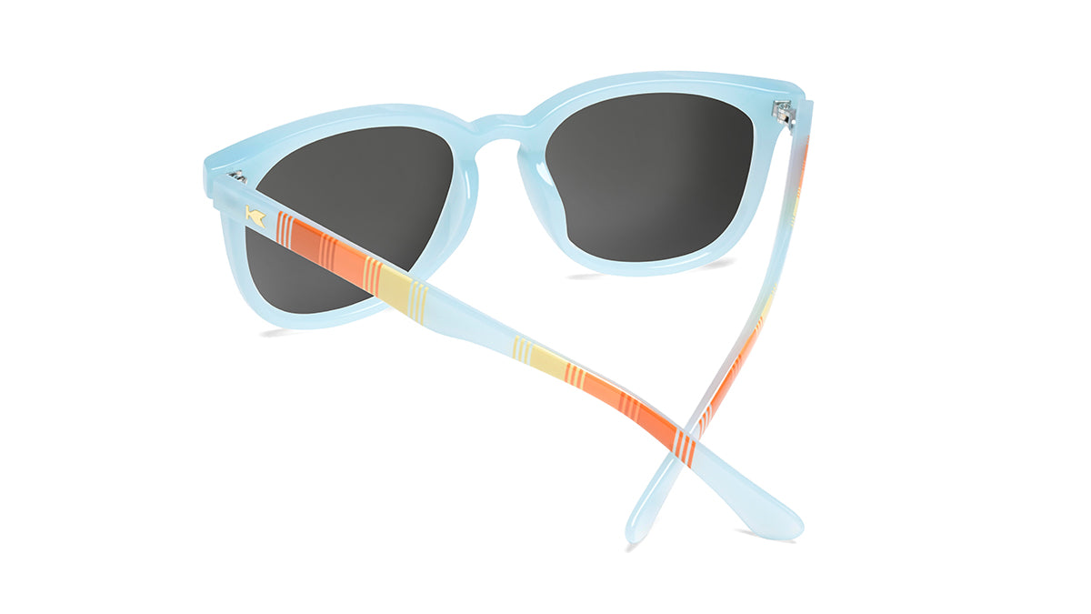 Sunglasses with Light Blue Frames and Polarized Gold Lenses, Back