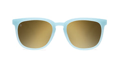Sunglasses with Light Blue Frames and Polarized Gold Lenses, Front