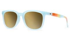 Sunglasses with Light Blue Frames and Polarized Gold Lenses, Threequarter
