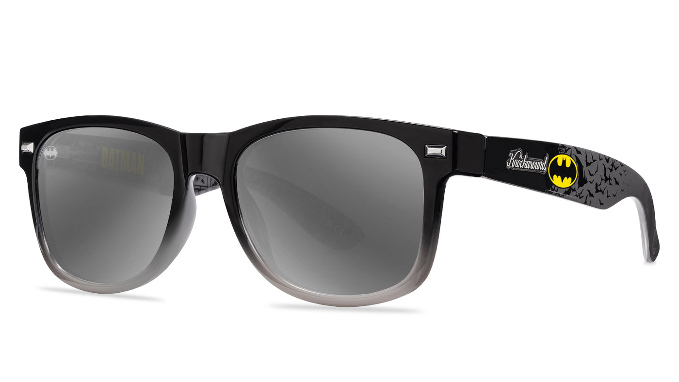 Knockaround Batman Fort Knocks Sunglasses with polarized silver lenses, threequarter