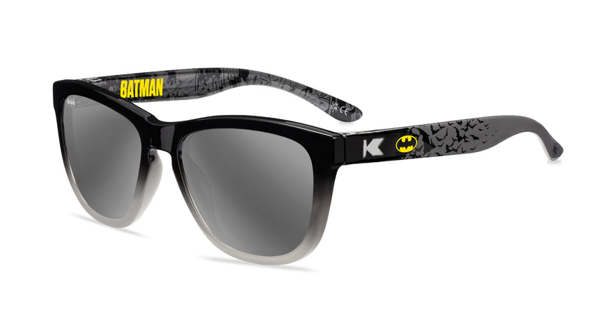 Knockaround Batman Kids Premiums Sunglasses with polarized silver lenses, flyover