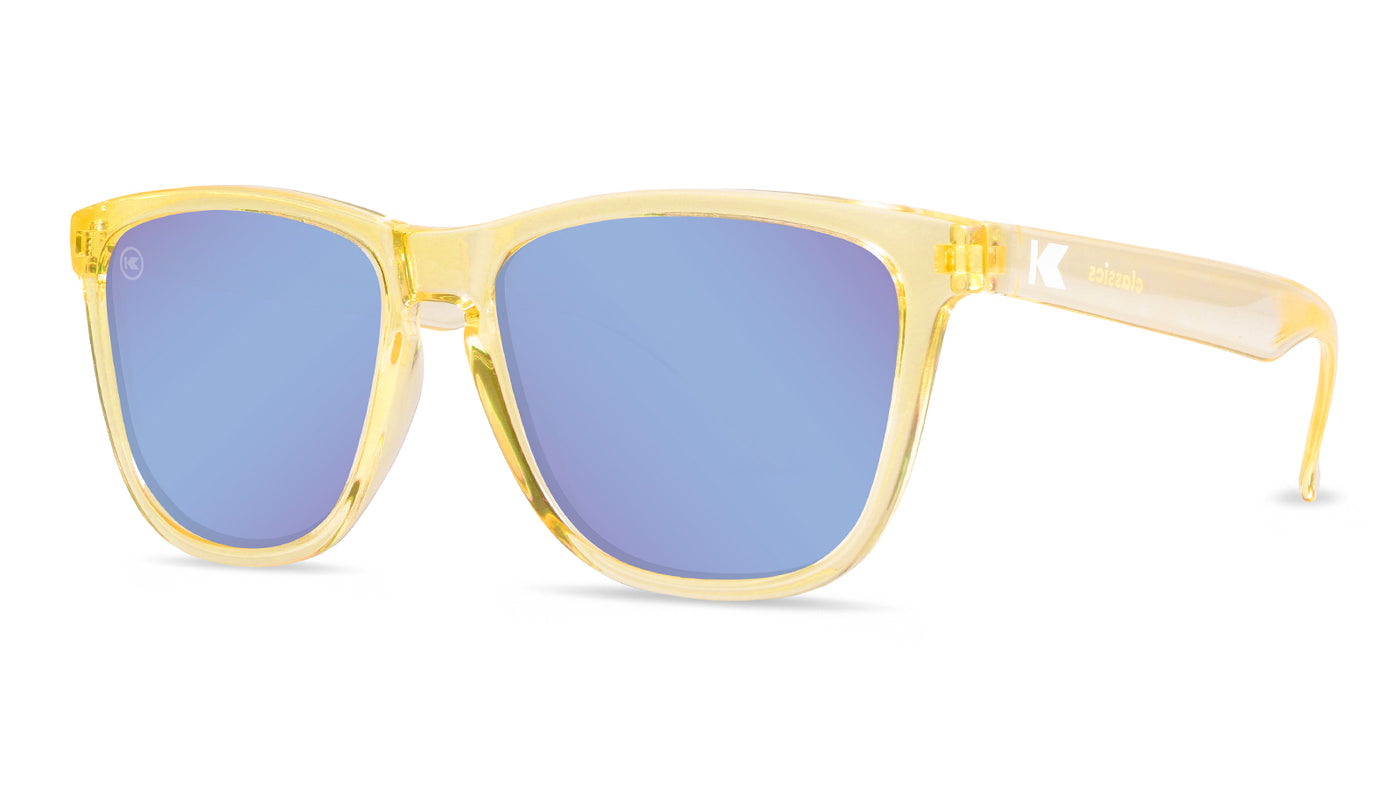 Sunglasses with Peach Frames and Polarized Snow Opal Lenses, Threequarter