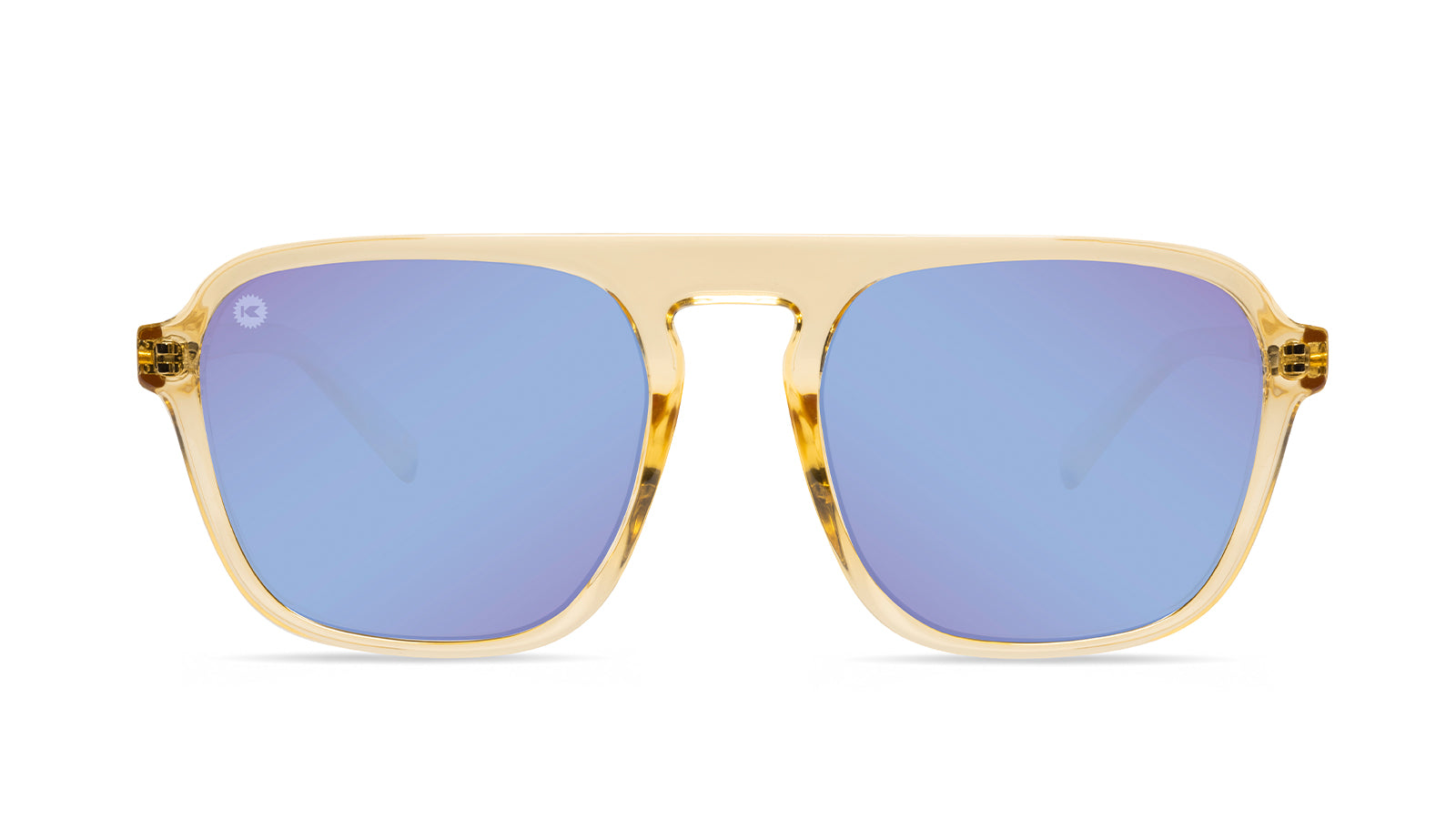 Sunglasses with Glossy Peach Frames and Polarized Snow Opal Lenses, Front