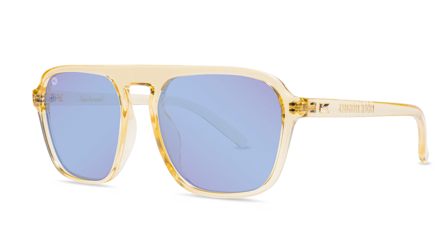 Sunglasses with Glossy Peach Frames and Polarized Snow Opal Lenses, Threequarter
