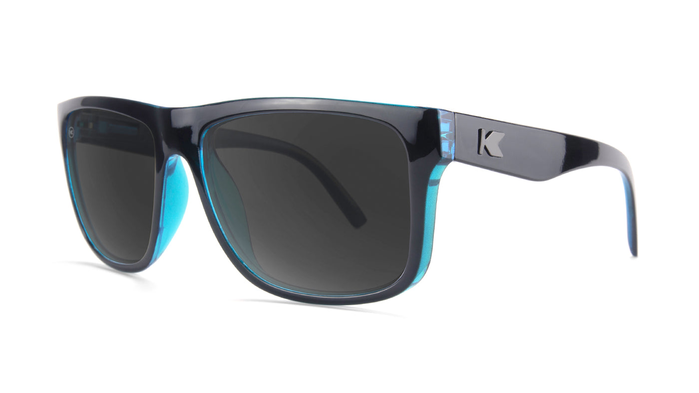 Sunglasses with Black Ocean Geode Frame and Polarized Black Smoke Lenses, Threequarter
