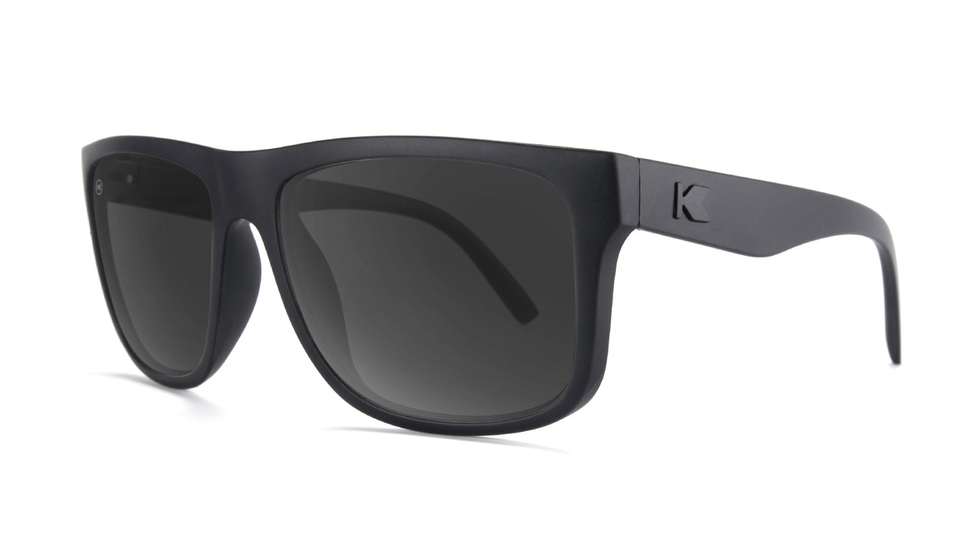 Sunglasses with Matte Black Frame and Polarized Black Smoke Lenses, Threequarter