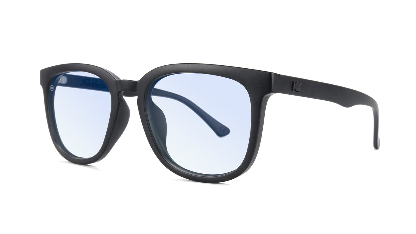 Sunglasses with Black Frames and Clear Blue Light Blocking Lenses, Threequarter