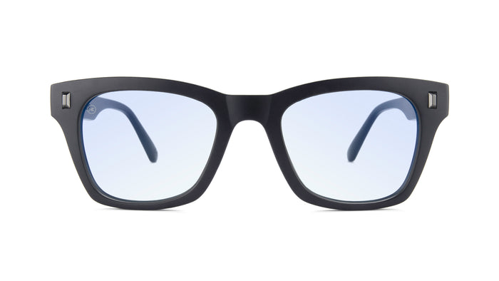 Sunglasses with Black Frames and Clear Blue Light Blocking Lenses, Front