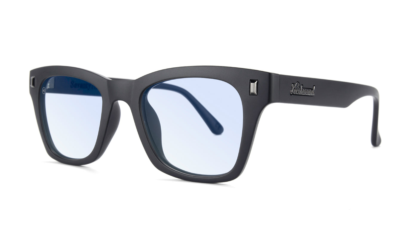 Sunglasses with Black Frames and Clear Blue Light Blocking Lenses, Threequarter