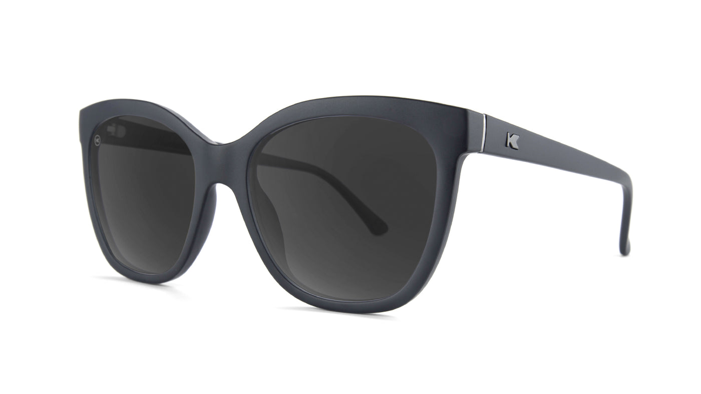 Sunglasses with Matte Black Frames and Polarized Black Smoke Lenses, Threequarter
