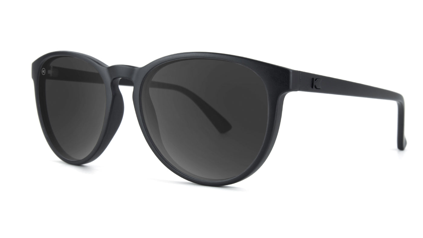 Sunglasses with Matte Black Frame and Polarized Smoke Lenses, Threequarter