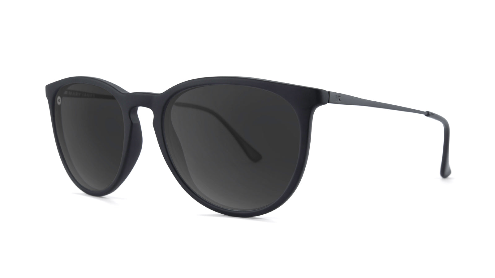 Sunglasses with Matte Black Frame and Polarized Black Smoke Lenses, Threequarter
