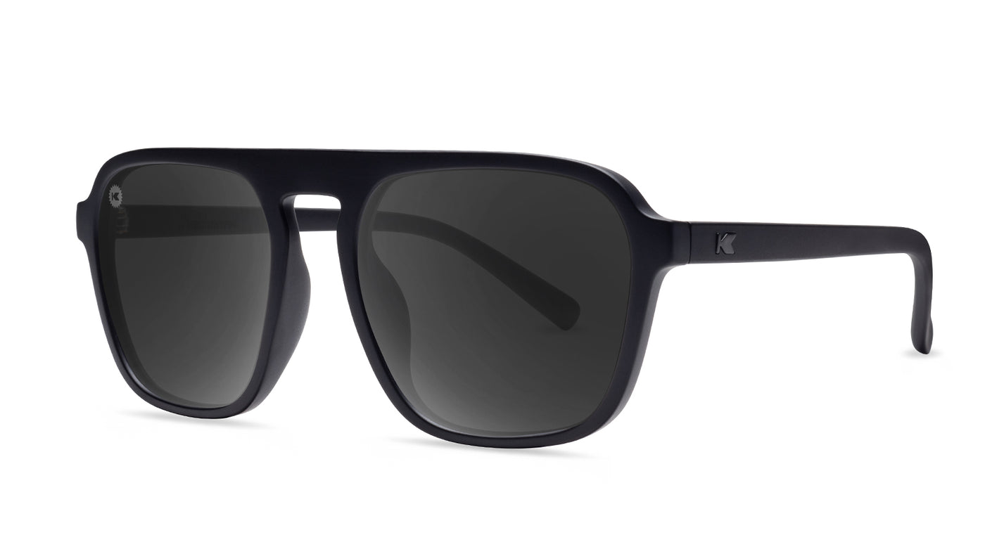 Sunglasses with Black Frames and Polarized Black Lenses, Threequarter