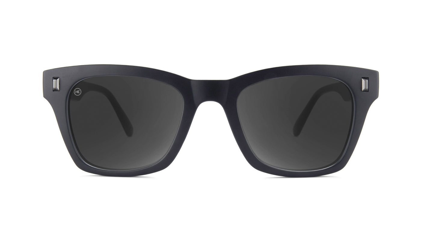 Sunglasses with Matte Black on Black Frames and Polarized Smoke Lenses, Front