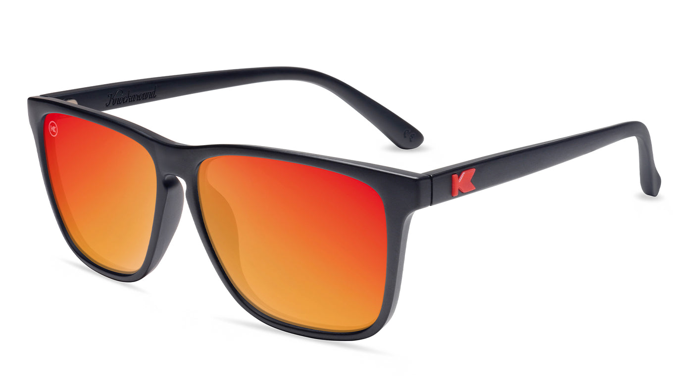 Sunglasses with Matte Black Frames and Polarized Red Sunset Lenses, Flyover