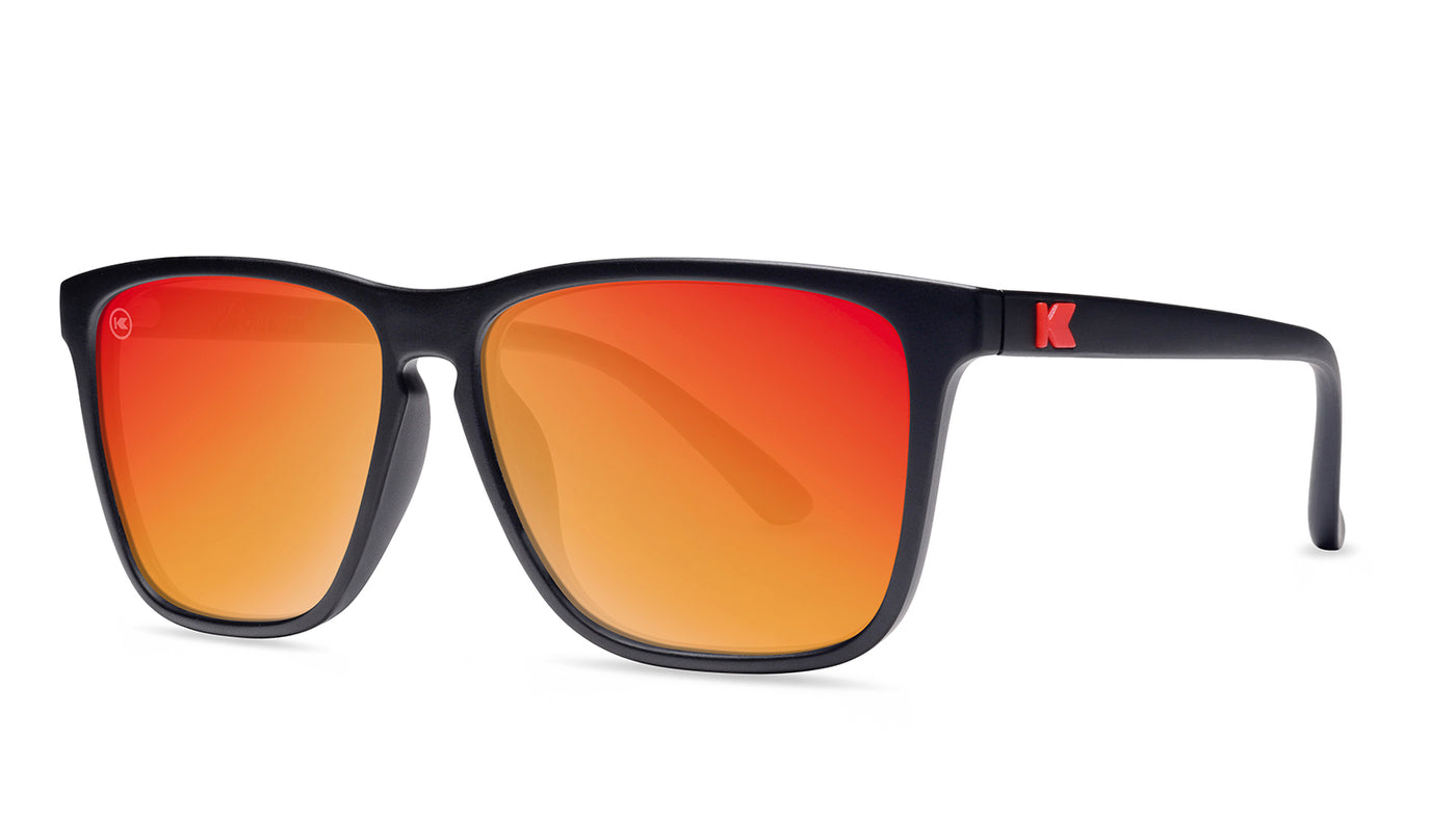 Sunglasses with Matte Black Frames and Polarized Red Sunset Lenses, Threequarter