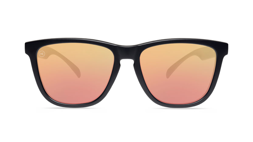Sunglasses with Matte Black Frames and Polarized Rose Gold Lenses, Front