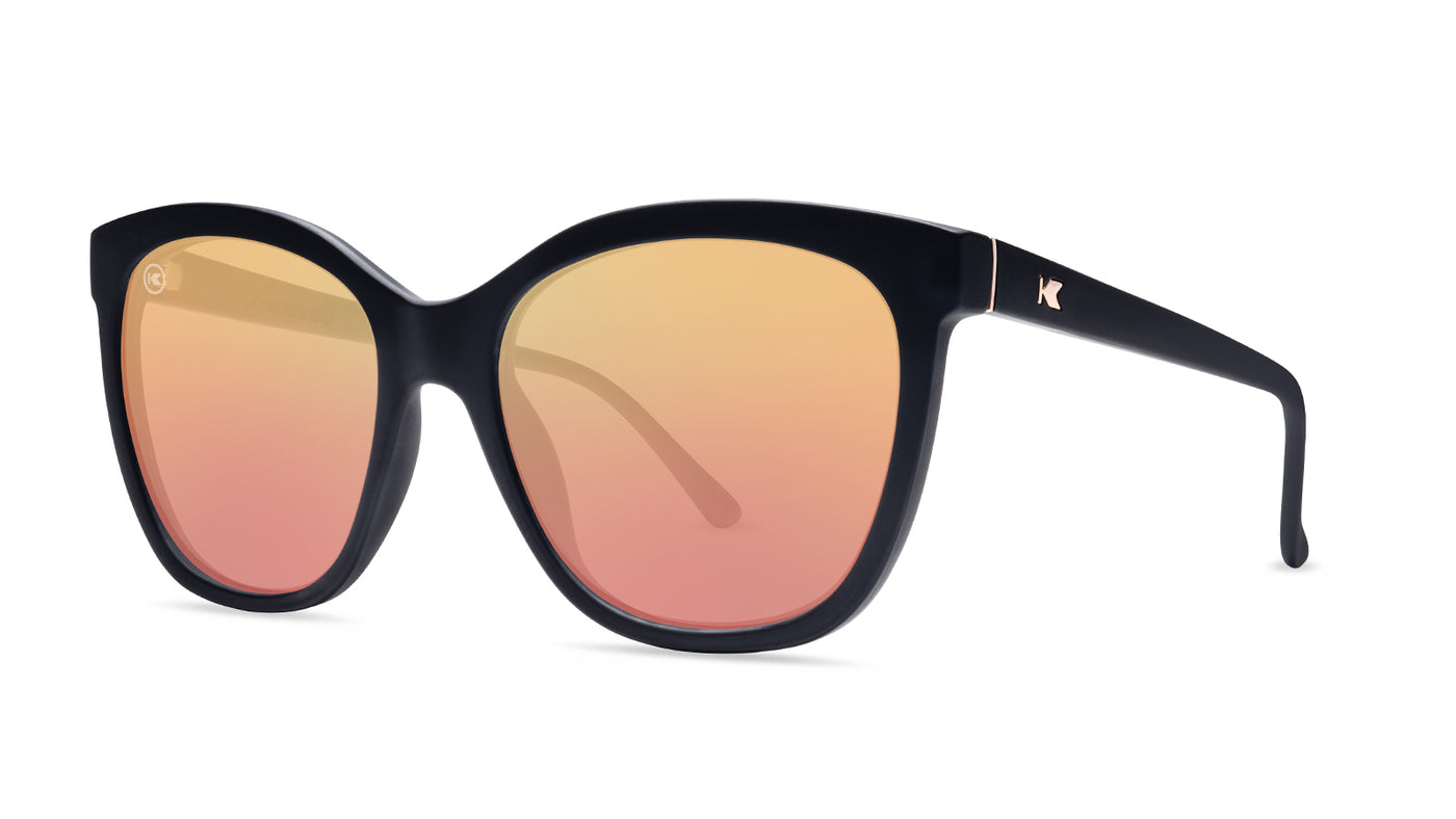 Sunglasses with Matte Black Frames and Polarized Rose Gold Lenses, Threequarter