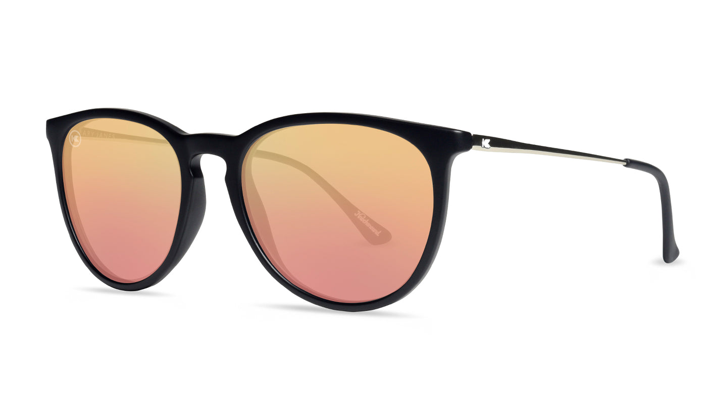 Sunglasses with Matte Black Frames and Polarized Rose Gold Lenses, Threequarter