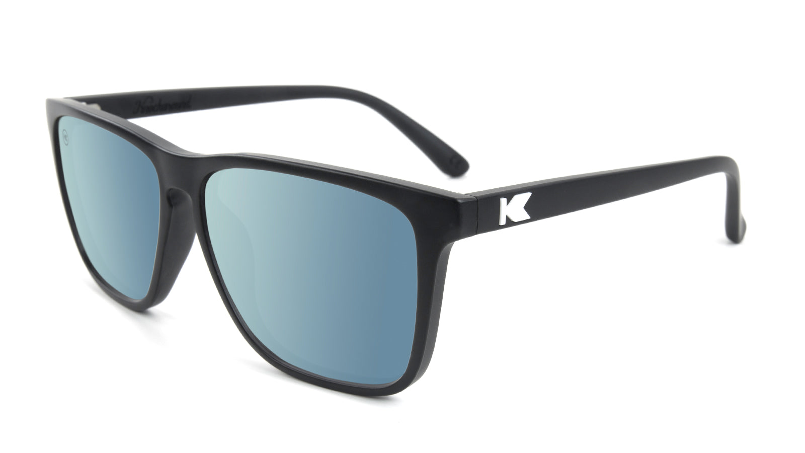 Knockaround Fast Lanes Black Frame with Sky Blue Lenses, Flyover