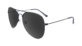 Black aviator sunglasses with black lenses