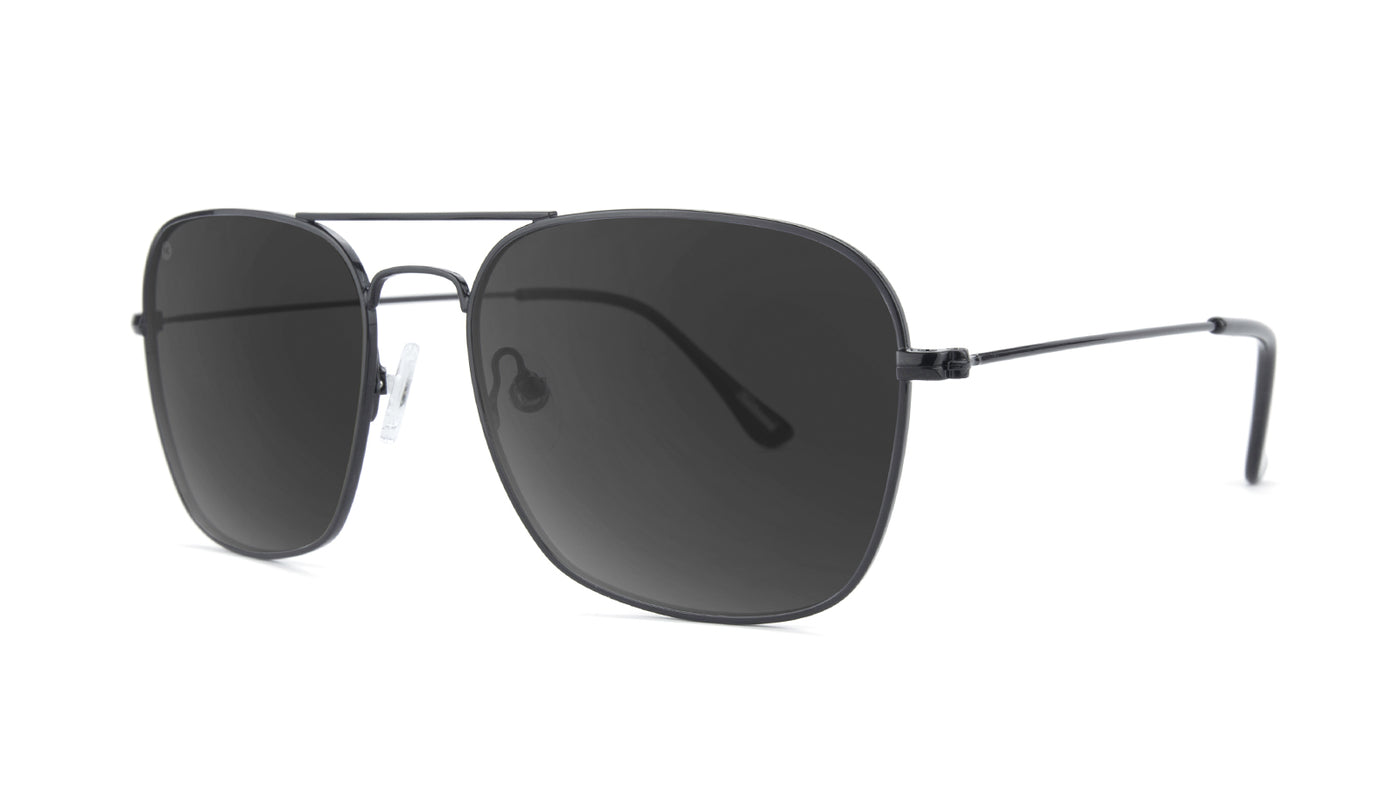 Sunglasses with Black Metal Frame and Polarized Smoke Lenses, Threequarter