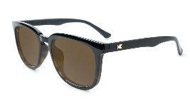 Glossy black tortoise sunglasses with amber lenses