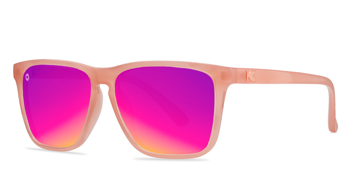 Sunglasses with Pink Frames and Polarized Pink Sunset Lenses, Threequarter