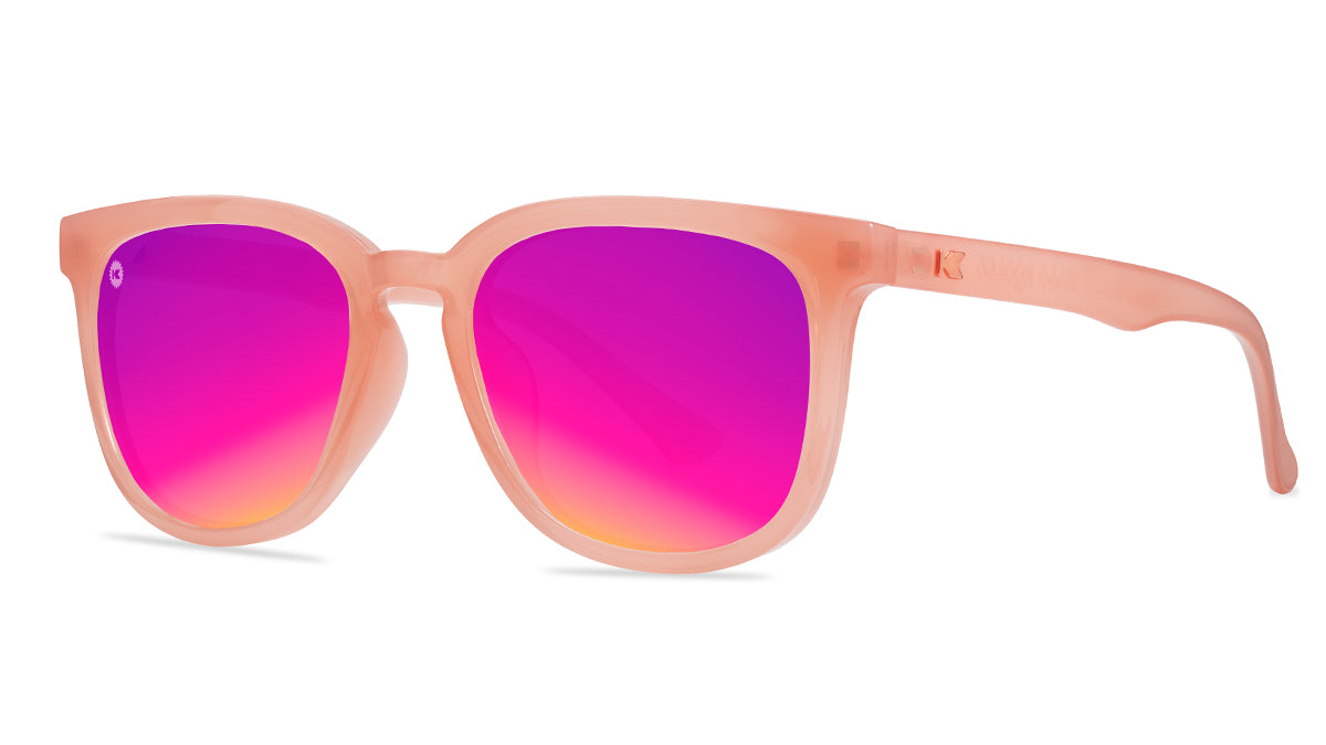 Sunglasses with Pink Frames and Polarized Pink Sunset Lenses, Threequarter