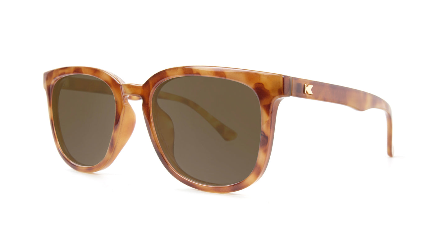 Sunglasses with Blonde Tortoise Frames and Polarized Amber Lenses, Threequarter
