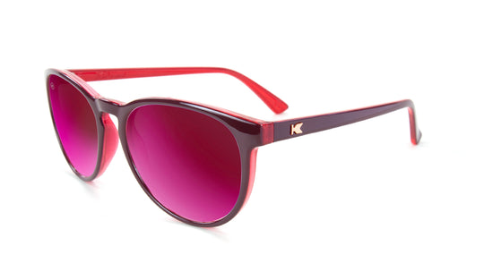 Sunglasses with Burgundy Watermelon Geode Frames and Polarized Fuchsia Lenses, Flyover