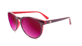 Glossy magenta sunglasses with round violet lenses