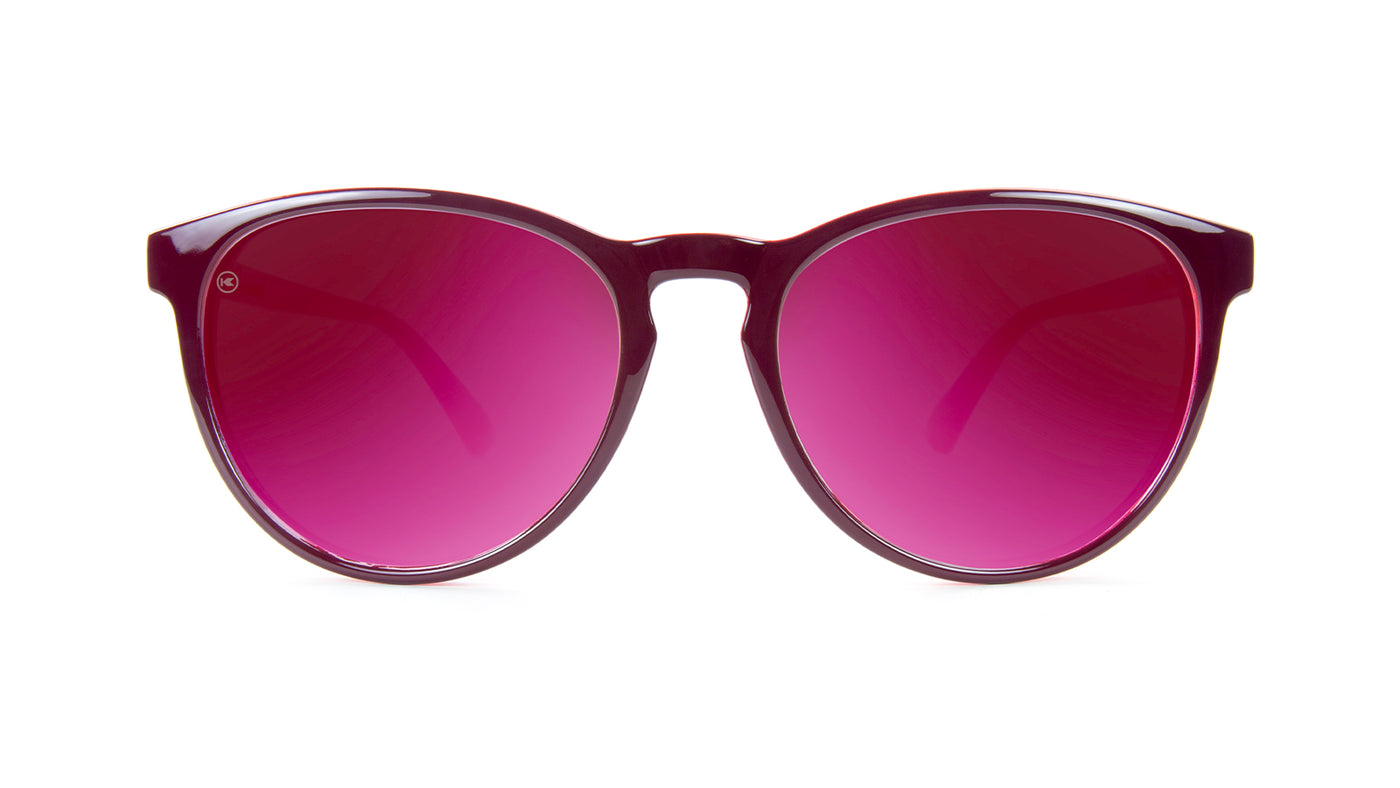 Sunglasses with Burgundy Watermelon Geode Frames and Polarized Fuchsia Lenses, Front