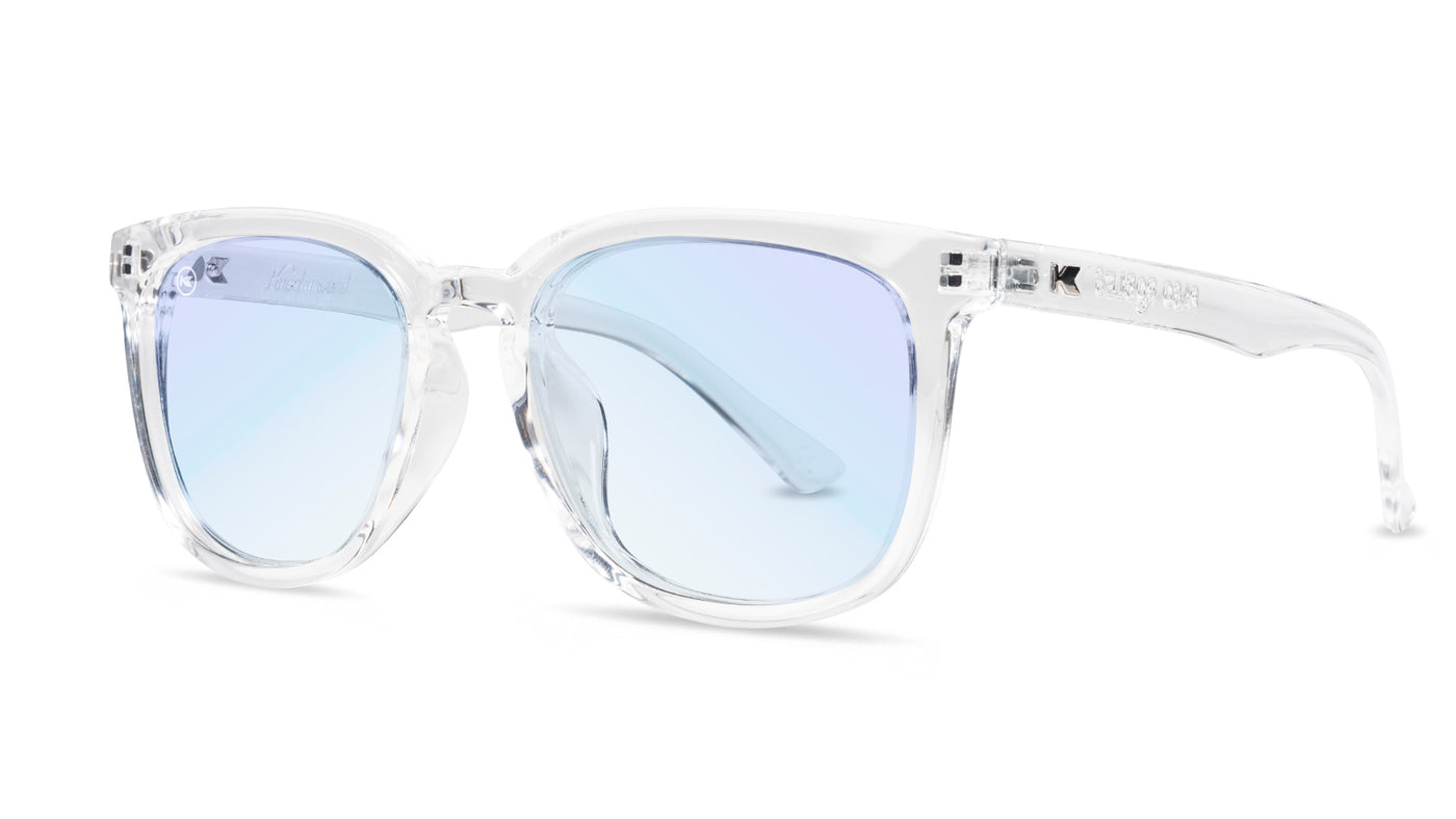 Sunglasses with Clear Frames and Clear Blue Light Blocking Lenses, Threequarter