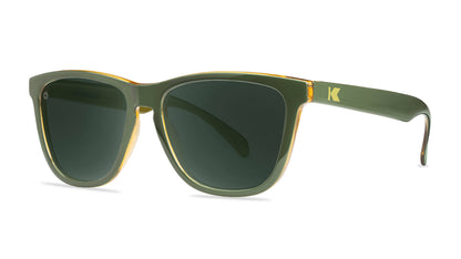 Sunglasses with Glossy Green Frames and Polarized Green Lenses, Threequarter