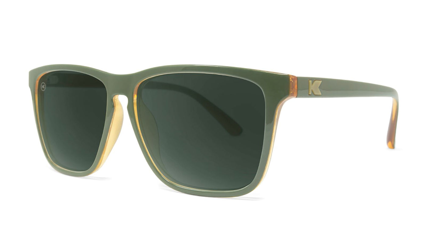 Sunglasses with Army Green Frames and Polarized Aviator Green Lenses, Threequarter