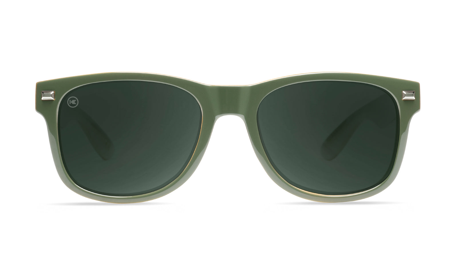 Sunglasses with Glossy Green Frames and Polarized Green Lenses, Front