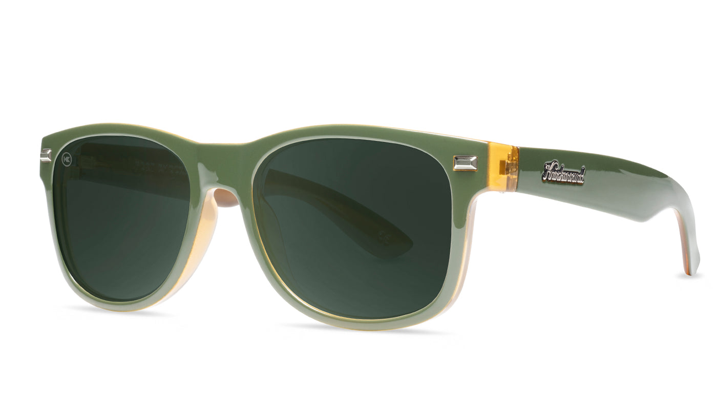 Sunglasses with Glossy Green Frames and Polarized Green Lenses, Threequarter