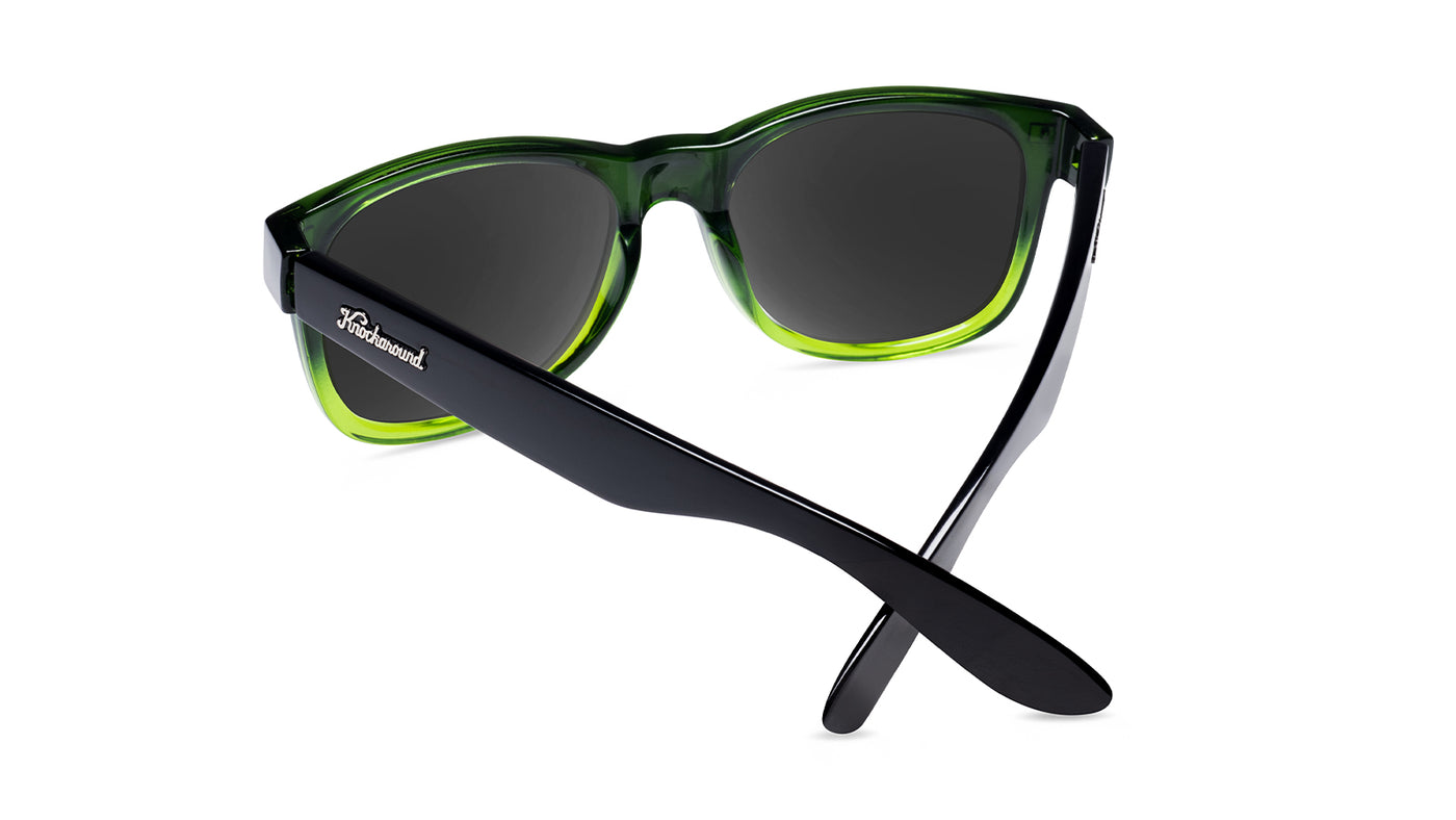 Sunglasses with Glossy Black Frames and Polarized Green Lenses, Back