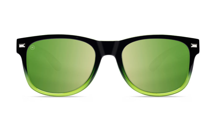 Sunglasses with Glossy Black Frames and Polarized Green Lenses, Front