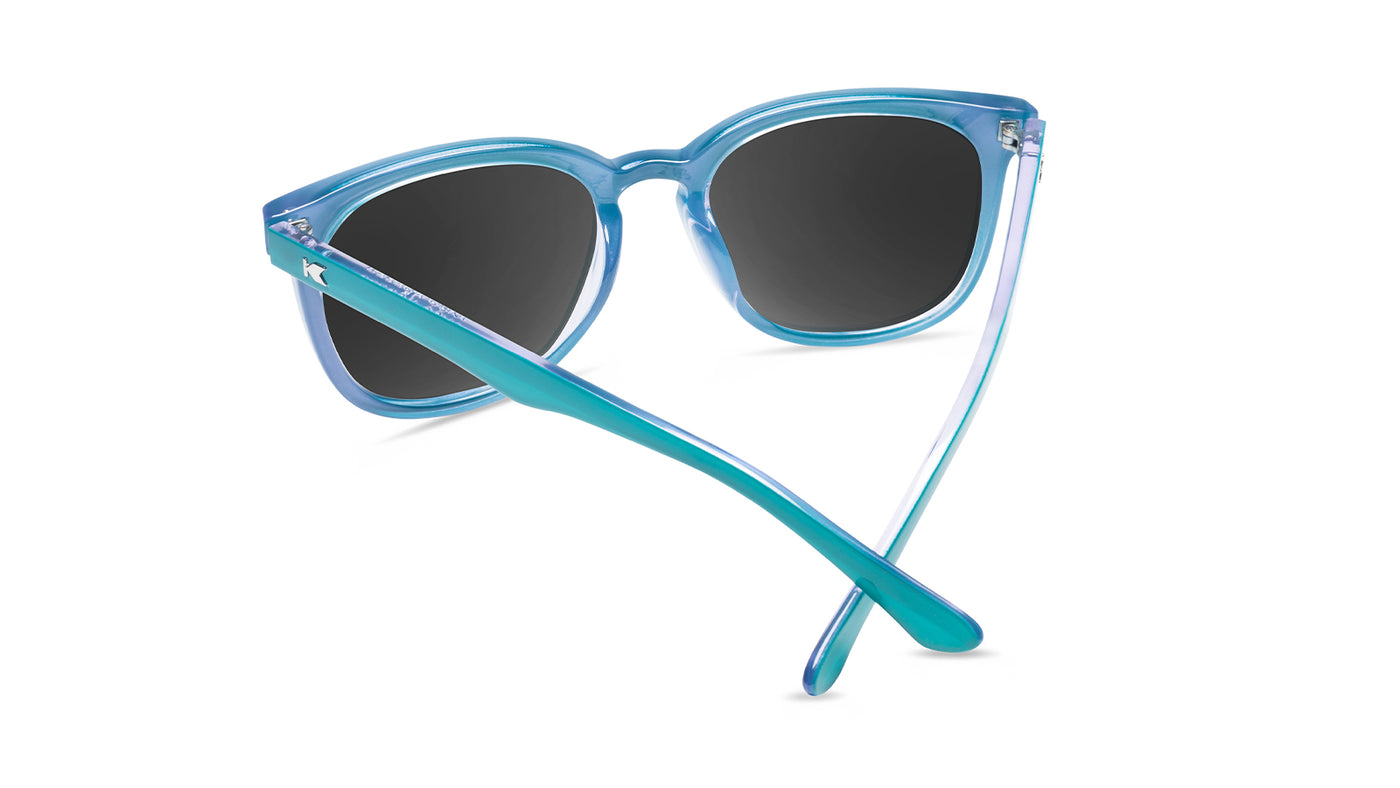 Sunglasses with Teal and Purple Frames and Polarized Lilac Lenses, Back