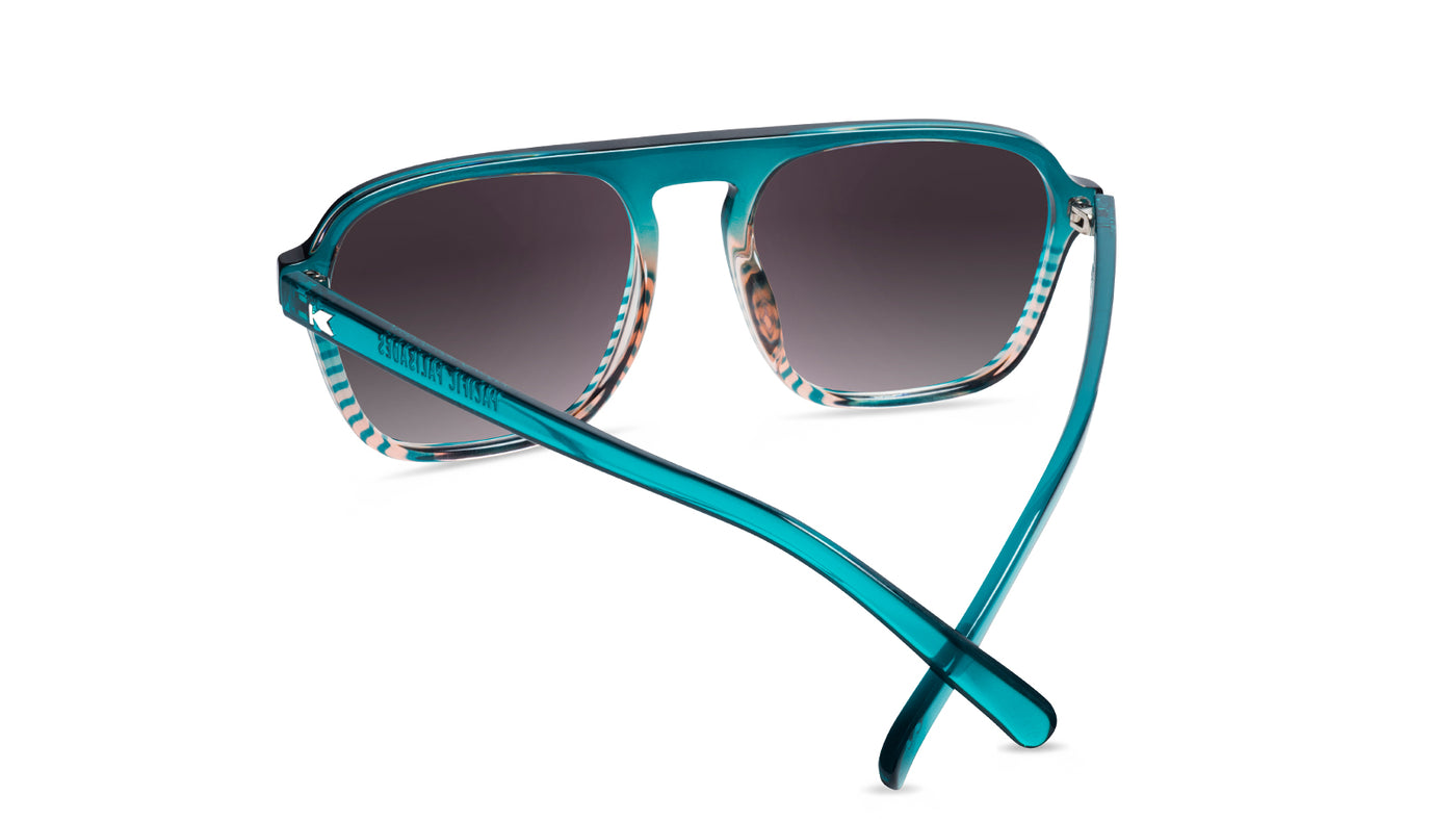 Sunglasses with Turquoise and Coral Frame and Polarized Smoke Gradient Lenses, Back