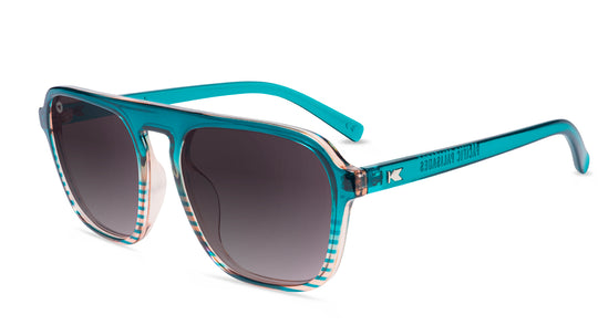 Sunglasses with Turquoise and Coral Frame and Polarized Smoke Gradient Lenses,  Flyover