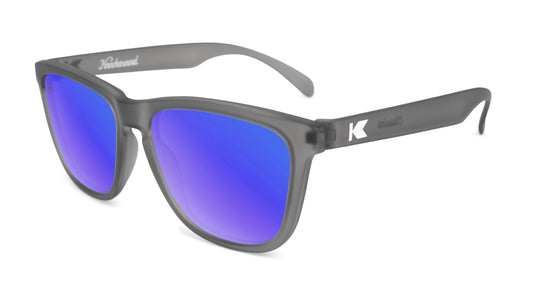 Sunglasses with Frosted Grey Frame and Polarized Blue Moonshine Lenses, Flyover