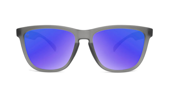Sunglasses with Frosted Grey Frame and Polarized Blue Moonshine Lenses, Front