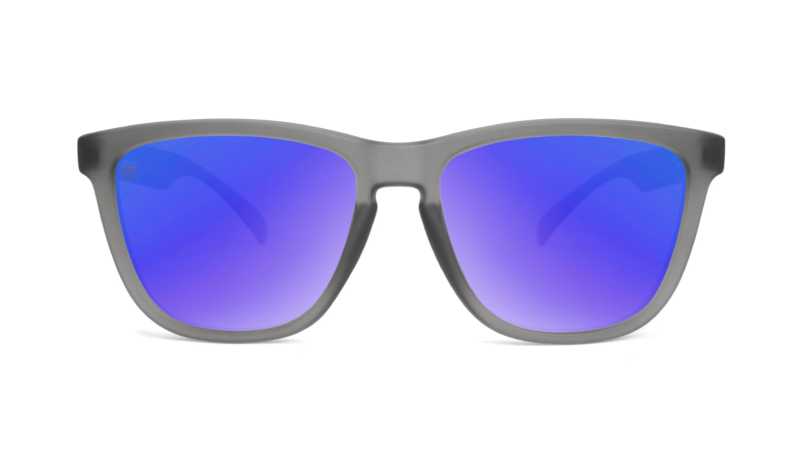Sunglasses with Frosted Grey Frame and Polarized Blue Moonshine Lenses, Front