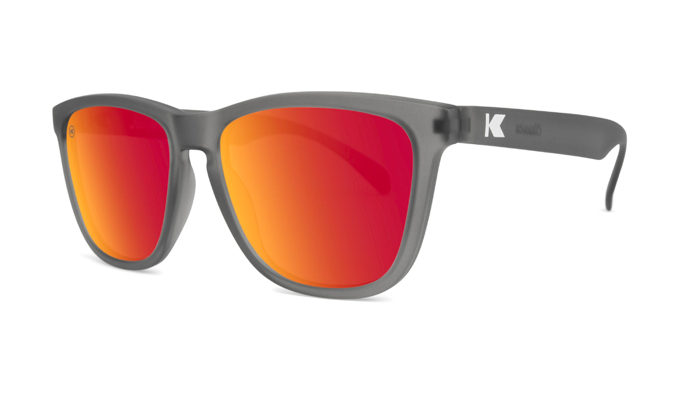 Sunglasses with Frosted Grey Frame and Polarized Red Sunset Lenses, Threequarter