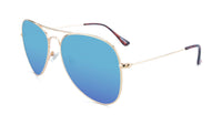 Sunglasses with Gold Metal Frame and Polarized Aqua Lenses, Flyover