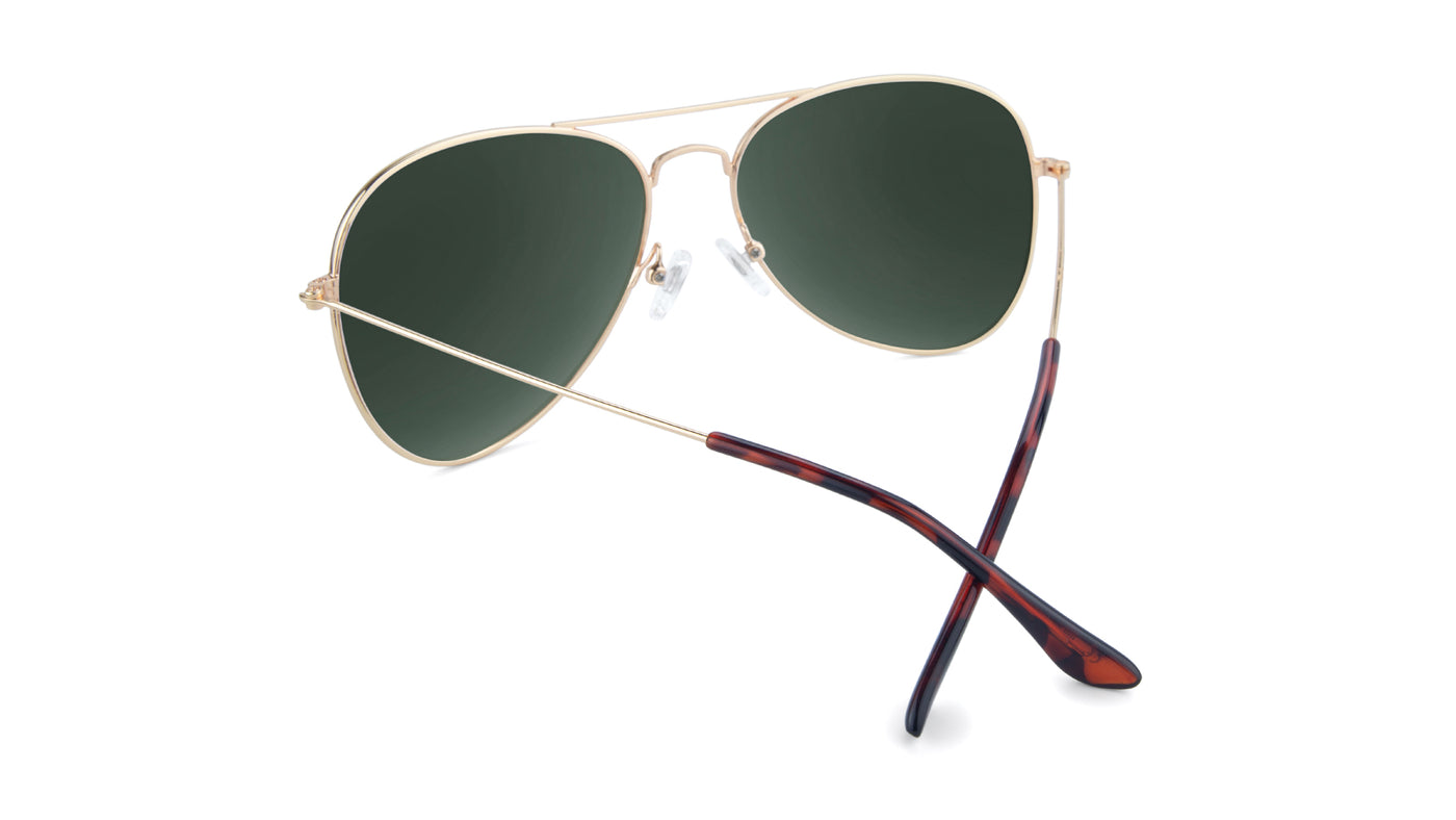Sunglasses with Gold Metal Frame and Polarized Aviator Green Lenses, Back