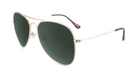 Sunglasses with Gold Metal Frame and Polarized Aviator Green Lenses, Flyover